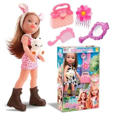 Imagem de Boneca Miss Holiday Haras com Vaquinha Bee Toys Brinquedo Infantil com Pet e Acessórios