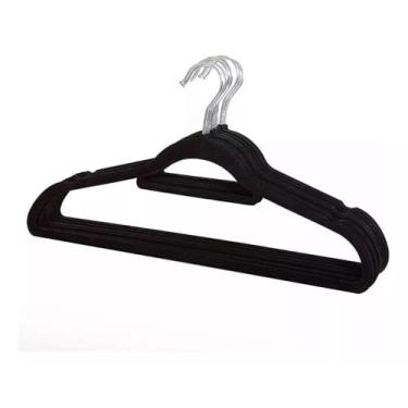 Imagem de Cabides Finos de Veludo, Kit com 10 Unidades, Preto, Design Slim com Gancho Cromado