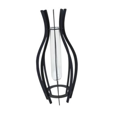 Imagem de IEUDNS Vaso de mesa de vidro transparente tubo hidropônico decoração para casa ornamento vaso de flores recipiente de planta plantador para casamento, Preto 8x8x25cm