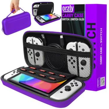 Imagem de Orzly Capa de transporte para Nintendo Switch OLED e Switch Console - Capa de viagem portátil rígida e protetora roxa para Nintendo Switch Console e Acessórios