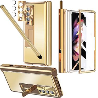 Imagem de NINKI Capa de celular compatível com Galaxy Z Fold 3 com protetor de tela e caneta S, capa com suporte de dobradiça de alumínio para Galaxy Z Fold 3 com suporte para caneta S, capa de metal para