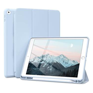 Imagem de JKSML Capa para iPad 9ª geração 2021/iPad 8ª geração 2020/iPad 7ª geração 2019, capa protetora com suporte de lápis para iPad 9/8/7, capa para iPad de 10,2 polegadas, hibernar/despertar automático, azul