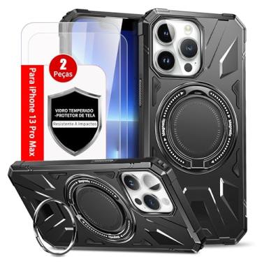 Imagem de Capa Capinha Case Compativel Com iPhone 13 Pro Max e 2 peças De Vidro Temperado À Prova De Suor Esportivo Suporte Magnético Para Carro Resistente A Quedas à Prova De Choque à Prova De Poeira
