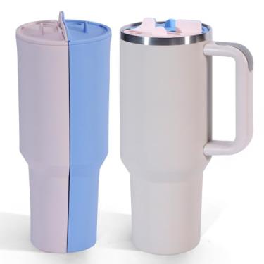 Imagem de Copo Stanley compatível com separador de bebidas 2 em 1 de 1,134 g - Divisor de copos flash separados, acessório de silicone reutilizável para festas, casual, ao ar livre, escritório (azul roxo)