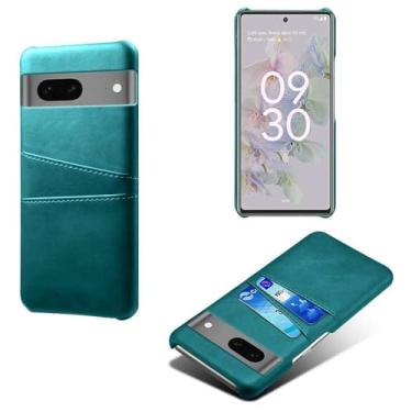 Imagem de Capas Compatível com Google Pixel 7A,Caso de couro PU-Tampa de telefone a prova de choque com 2 slots de cartão,Proteção anti-impressão digital e anti-gota-Green