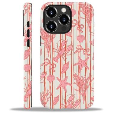 Imagem de ZHEGAILIAN Capa compatível com iPhone 15 Pro Max, capa de telefone com design de laço coral de concha de lagosta, capa rígida de camada dupla mista + creme protetor de choque TPU de silicone macio