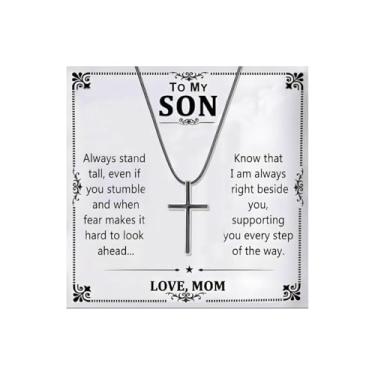 Imagem de Colar To My Son from Mom Colar masculino com pingente de cruz cristã presentes para filho presentes de aniversário inspiradores para homens, Zinco, Sem Pedra Preciosa
