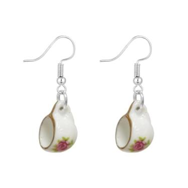 Imagem de Brincos pendentes de cerâmica para mulheres, porcelana azul e branca, vintage, pintados à mão, padrão de flores de cerâmica, design exclusivo, joia moderna para mãe, Small, Metal, Sem pedra preciosa