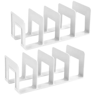 Imagem de Huakaile Organizador de arquivos de 2 peças de cor creme para mesa com 4 compartimentos, organizador de bolsa para armário, armazenamento vertical de revistas, suporte de divisórias de prateleira em