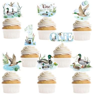 Imagem de 40 Pcs One Lucky Duck Birthday Decorations, 1st Birthday Cupcake Toppers with Mallard Duck Rustic Pond Designs, One Year Old Party Supplies for Boys or Girls (8 Designs)
