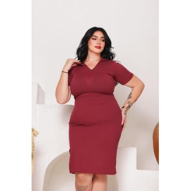 Imagem de vestido feminino gola polo canelado plus size tam unico eleganta e cas
