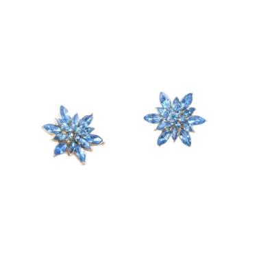 Imagem de Brincos de flor de strass azul brincos de inverno flor de neve delicados acessórios de orelha de floco de neve de cristal, one size, Zinco, Sem pedra preciosa