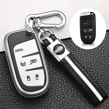 Imagem de ontto Capa de chave de 5 botões para Jeep Key Fob, capa de chave padrão de couro TPU para Chrysler 300 200 Dodge Charger para Jeep Grand Cherokee Renegade Silver