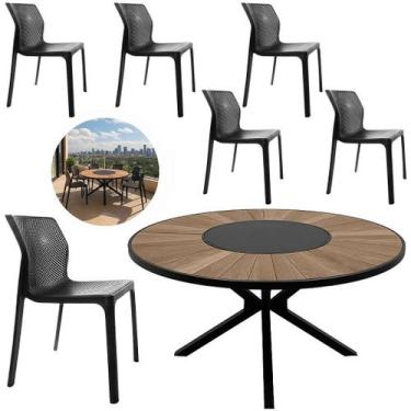 Imagem de Mesa Zurick 1,50m Tampo Madeira Centro Giratório 6 Cadeiras Laryssa Co