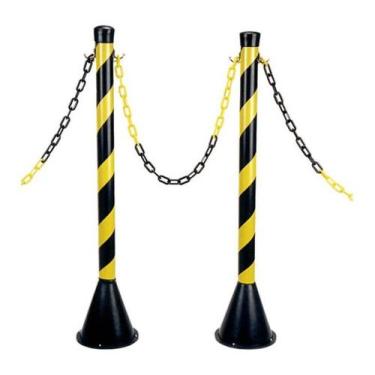 Imagem de 2 Pedestal Zebrado de 90cm + 3 Mts De Corrente Sinalização Isolamento 