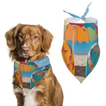 Imagem de Cachecol colorido com estampa de bola de praia para animais de estimação cachecol triangular de poliéster - tamanho único (70 x 30 cm)