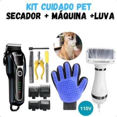 Imagem de Secador Pet Profissional + Máquina de Tosa Completa e Luva Azul - ROMI