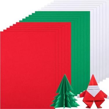 Imagem de Tenceur 300 folhas de papel de construção de Natal a granel cartolina vermelha e verde 21 cm x 28 cm cartolina branca de Natal 160 g/m2 grosso cartolina para presente de Natal, scrapbook, artesanato