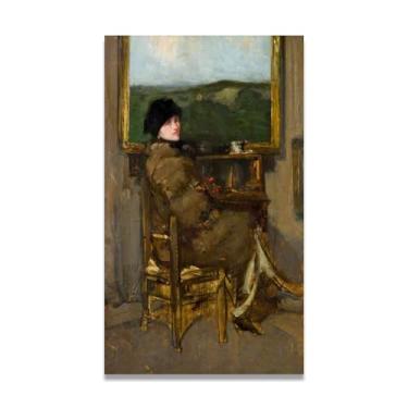 Imagem de Lady Doing It Diagonally John Lavery Classic Realist Portrait & War Scene Canvas Art – Decoração de parede de arte irlandesa para casa 30 x 54 cm Un Framed