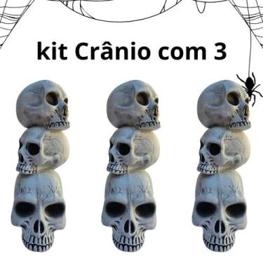 Imagem de Kit c/3 decoração Torre crânios 38cm Halloween plástico - SM Decora