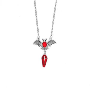 Imagem de Colar de morcego gótico feminino gótico preto vampiro colar vermelho coração sagrado caixão pingente colares grandes joias de Halloween acessórios grunge presente, Large, Metal, Sem Pedra Preciosa