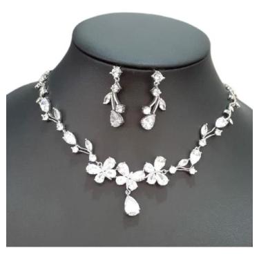 Imagem de Colar E Brinco Noiva Zircônia Prata Festa Debutante Luxo - Geral