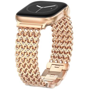 Imagem de WINGLE Pulseira feminina compatível com Apple Watch séries 10, 9, 8, 7, 6, 5, 4, 3, 2 e SE, de 41 mm, 40 mm, 38 mm, 42 mm, ouro rosa