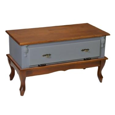 Imagem de Mesa De Centro Retangular 2 Portas Pés Luiz Xv - Cinza Laca Com Tampos E Base Imbuia Glazer