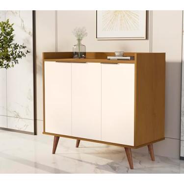 Imagem de Aparador Balcão Buffet 4112 Pés Palito Retro 3 Portas Adega Cantinho do Café - Loja Inova BR (Nature/Perola)