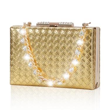 Imagem de aiunone Bolsa feminina de tecido chique para noite - bolsa feminina moderna para festa bolsa formal para bolsa transversal de casamento, B - ouro