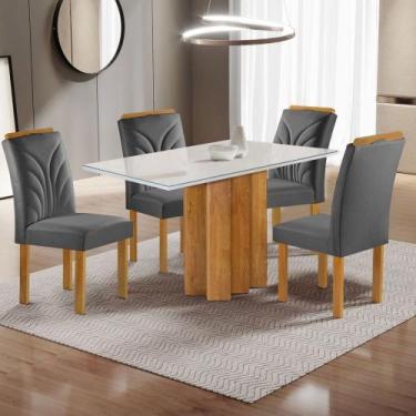 Imagem de Mesa de Jantar 4 Lugares Lorena Carolina com Vidro Cinamomo/Off White/