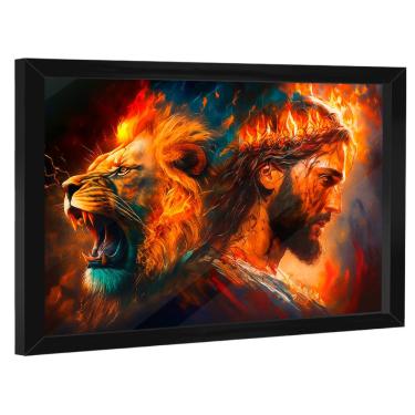 Imagem de Quadro Decorativo Leão de Judá e Cristo