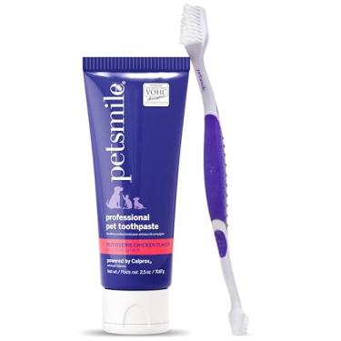 Imagem de Petsmile Kit profissional de escovação dental de cachorro | Creme dental e escova de dentes para animais de estimação com controle de placa e tártaro aprovado pela VOHC | Ingredientes de grau humano melhoram a saúde bucal (frango rotativo, 70 g)