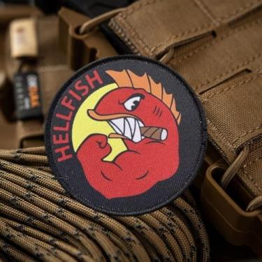 Imagem de Patch Fighting Hellfish, patch tático de moral militar com gancho de fixador, acessórios bonitos para mochilas, coletes, jaquetas, jeans, chapéus - adesivos de moral