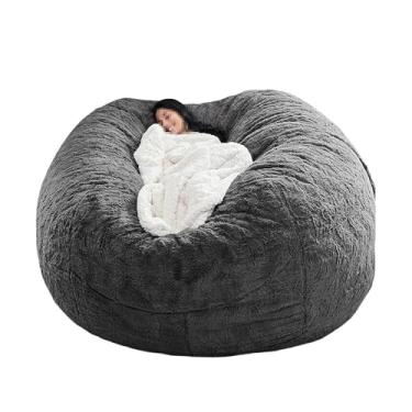 Imagem de Capa de sofá tipo pufe lavável, capa para cadeira, cama e sofá grandes, espreguiçadeira de pele sintética para sala de estar, decoração (sem enchimento)(Dark Gray,6ft)