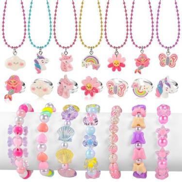 Imagem de Conjunto de joias Faburo Kids, 21 peças, colar, pulseira, anel, menina