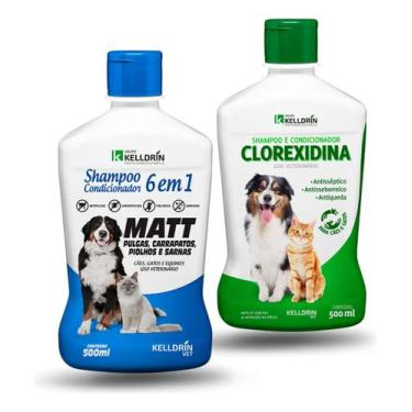 Imagem de Kit Shampoo e Condicionador Kelldrin Clorexidina 500ml 5 em 1 + Matt 6