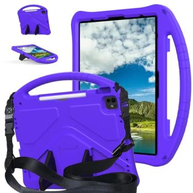 Imagem de YRH Capa para iPad Air de 13 polegadas M2 infantil 2024, para iPad Pro de 13 polegadas M4 2024, para iPad Pro de 12,9 polegadas, capa à prova de choque de EVA com alça de suporte, roxa
