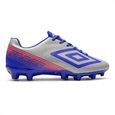 Imagem de Chuteira Campo Umbro Force Masculino, Cinza, Azul, 44.