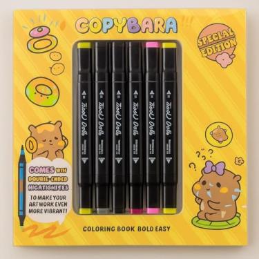 Imagem de Kit Livro de Colorir Capivara + 6 Canetas Coloridas Touch - Edição Especial Premium - 50 Páginas Únicas de Capivara - Secagem Instantânea - Desenvolve Coordenação - Estimula Criatividade (Amarelo)