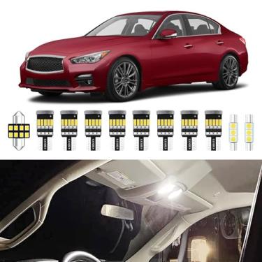 Imagem de XFLHEHD 10 peças de luzes LED interiores Q50 para 2014 2015 2016 2017 2018 2019 2020 Infiniti Q50 kit de lâmpadas 6000K pacote de luzes interiores brancas brilhantes frias + ferramenta de instalação
