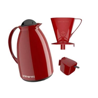 Imagem de Kit com Garrafa Térmica Café Chá Prático Unitermi Vermelho