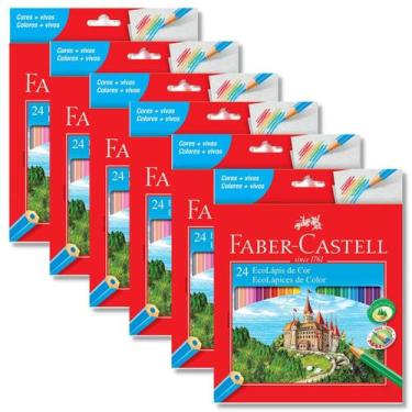 Imagem de Kit com 6 caixas de lápis de cor Faber-Castell com 24 cores