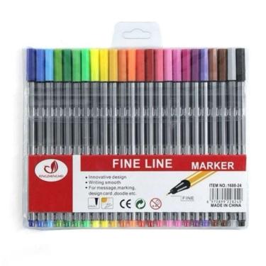 Imagem de Kit Com 24 Canetas Coloridas Fine Line Ponta Fina 0.4 Mm Corpo Da Caneta Cinza