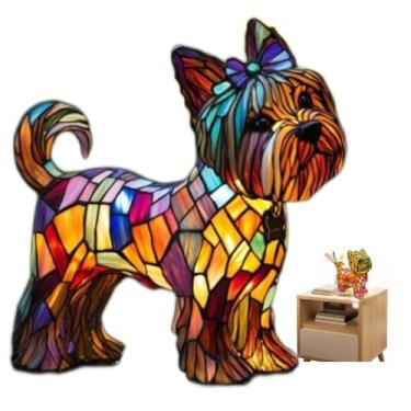 Imagem de Yckeogln Candeeiro de mesa retrô Yorkshire Terrier para cães de resina colorida, lâmpada noturna de LED com tema de cães de estimação fofos 3D, presente perfeito para amantes de animais de estimação