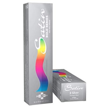 Imagem de Tintura de cabelo permanente Satin Bold Series, prata titânio, 85 g, feita com extratos de Aloe Vera e lavanda, fórmula livre de PPD para compensação e brilho de cor superior, livre de crueldade