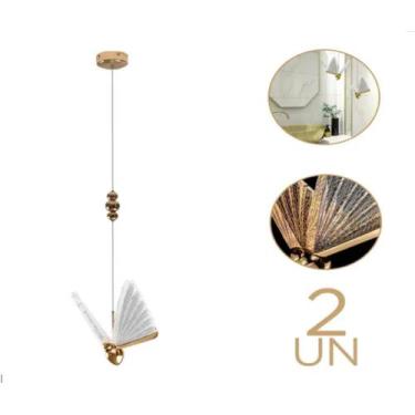 Imagem de 2 Pendente Moderno Luminaria Borboleta Libelula  Gold Bivolt 3000k - A