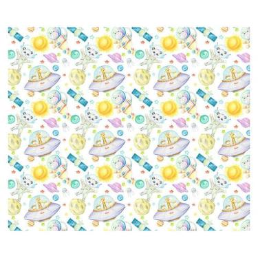 Imagem de Papel de Parede Adesivo Infantil Foguete Espaço Animais Quarto Menino 