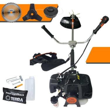 Imagem de Roçadeira Profissional Terra GRH-430 2 Tempos 43cc 1,7HP de Potência Cortador de Grama Com Cabeçote de Nylon + Lâmina 3 Pontas + Lâmina 40 Dentes