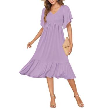 Imagem de Vestido de verão AUSELILY feminino com decote em V, manga curta, roxo 